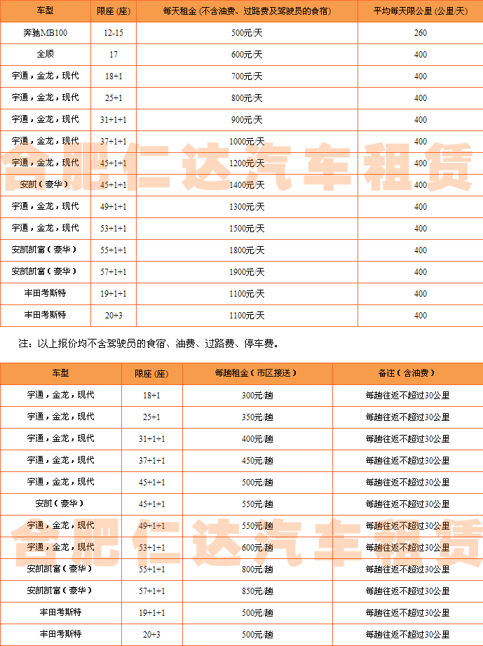 合肥旅游大巴租車價格